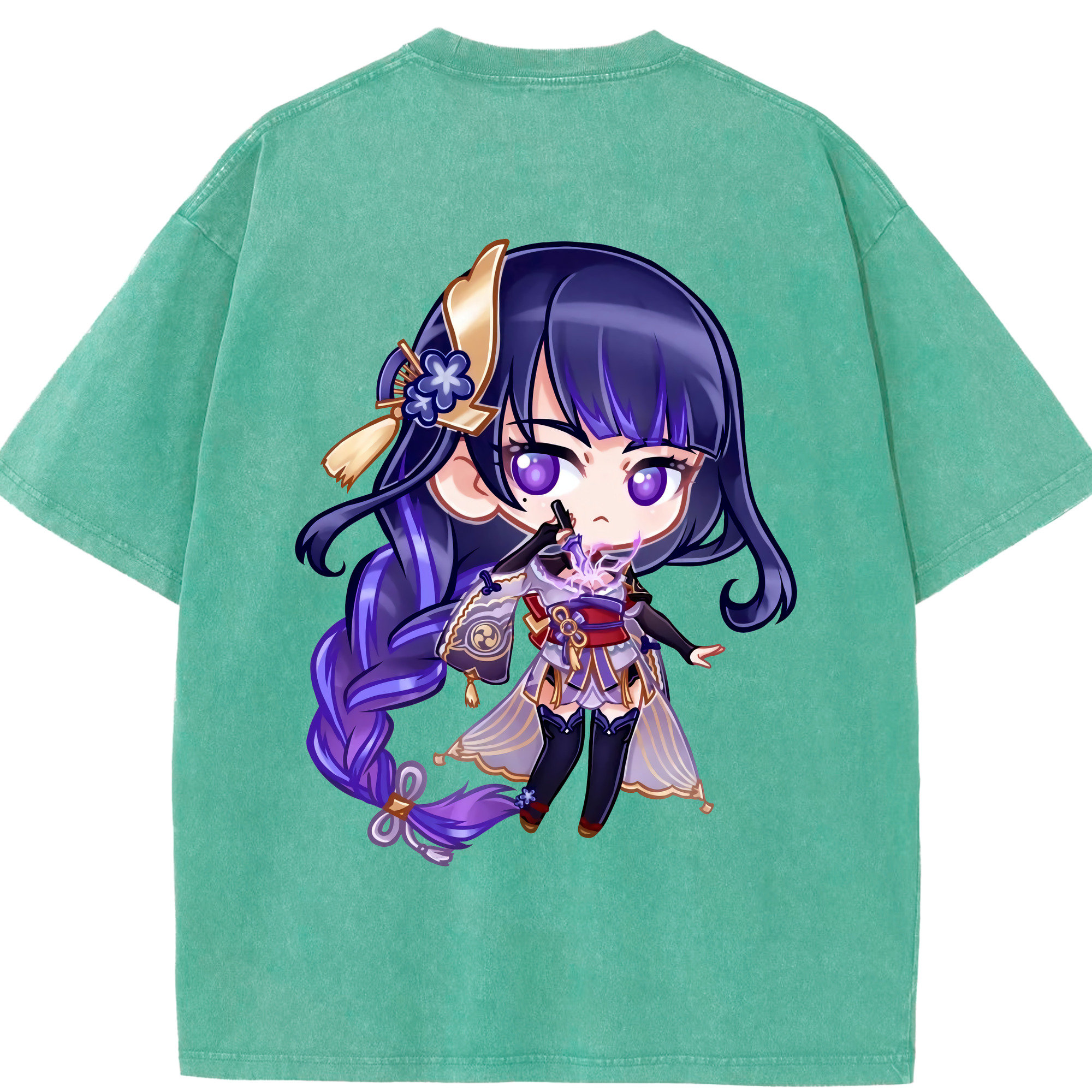げんし神 雷電将軍 らいでんしょうぐん genshin Raiden Shogun 綿100% ヴィンテージ風 半袖Tシャツ（背面プリント）